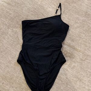 Aerie Black One-Shoulder Swim One Piece